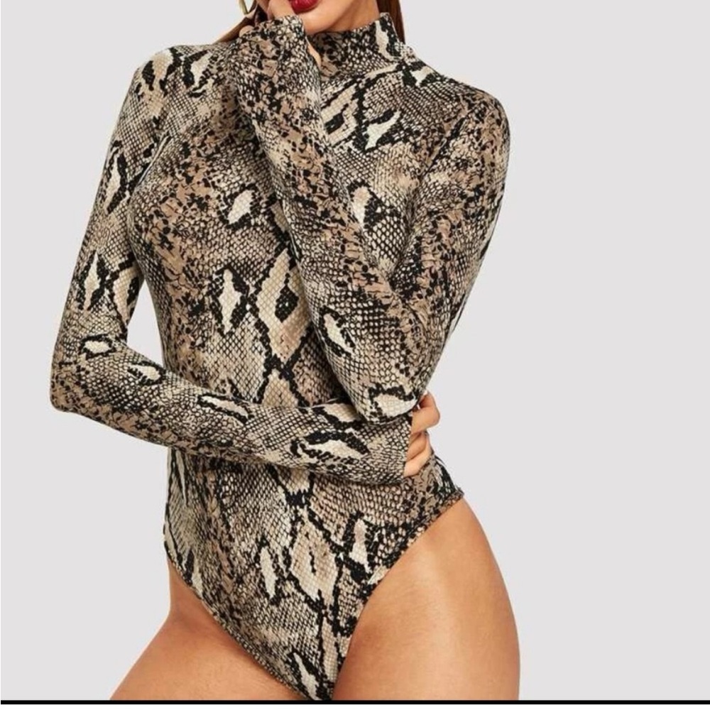 Snake print turtleneck long sleeve bodysuit